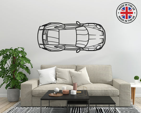 911 GT3 RS (992) Top Angle, Detailed Silhouette Metal Wall Art