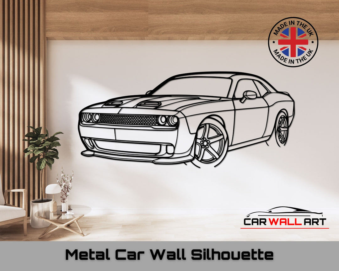 Challanger SRT 2023 front Angle, Silhouette Metal Wall Art