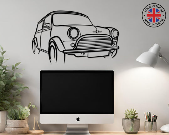 Classic Mini Van Front Angle, Silhouette Metal Wall Art