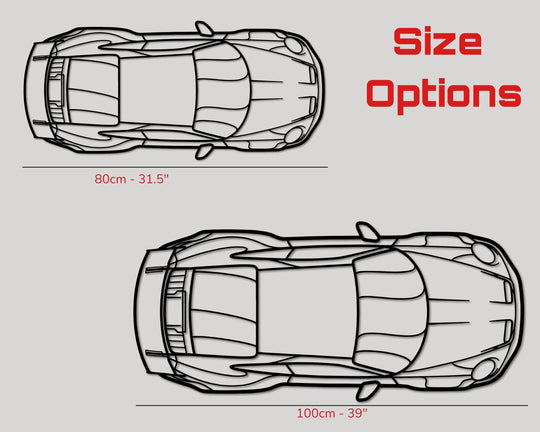 911 GT3 RS (992) Top Angle, Detailed Silhouette Metal Wall Art