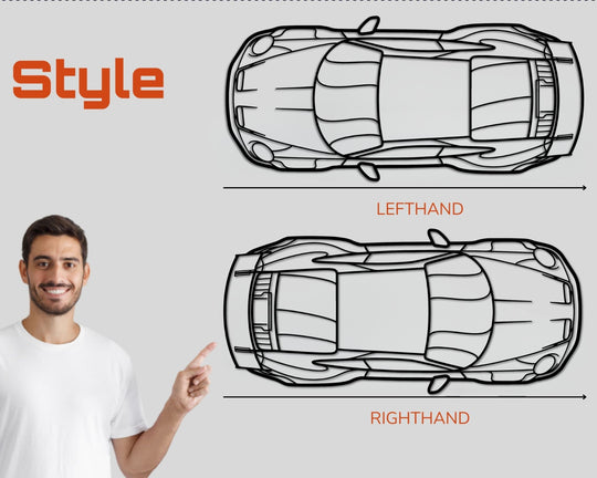 911 GT3 RS (992) Top Angle, Detailed Silhouette Metal Wall Art