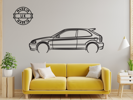 Civic EK9 6th generation 2002, Detailed Silhouette Metal Wall Art