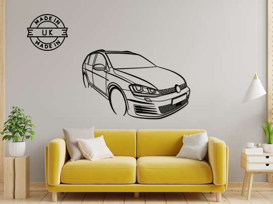 Golf GTD Estate Front Angle, Detailed Silhouette Metal Wall Art