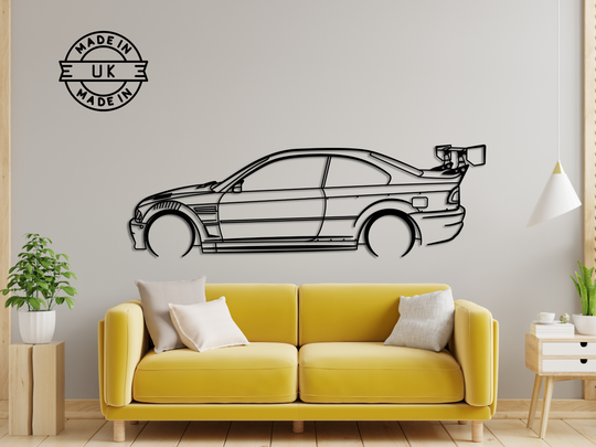 Modified E46 , Detailed Silhouette Metal Wall Art