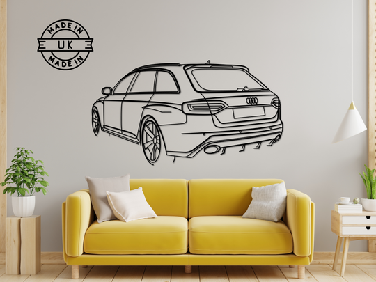 RS4 B8 Avant Rear Angle, Detailed Silhouette Metal Wall Art