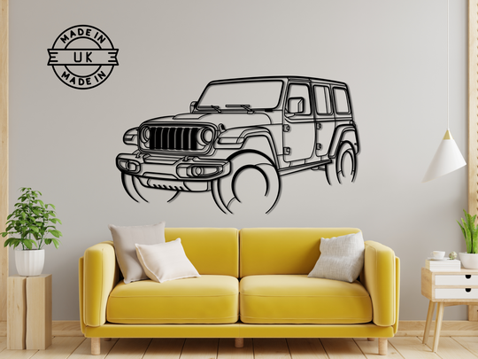 Wrangler 2020 Front Angle, Detailed angle Silhouette Metal Wall Art