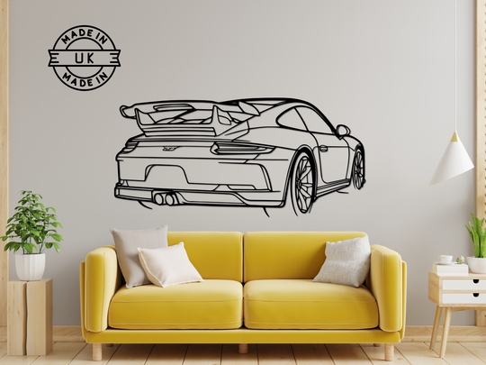 911 GT3 (991) Rear Angle, Silhouette Metal Wall Art