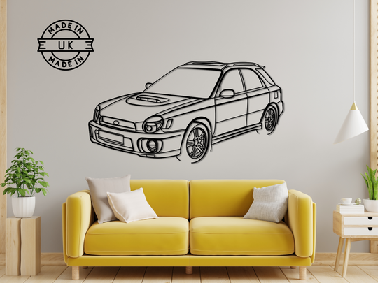 Impreza Estate WRX STI ( Bug-eye) Front Angle, Detailed Silhouette Metal Wall Art