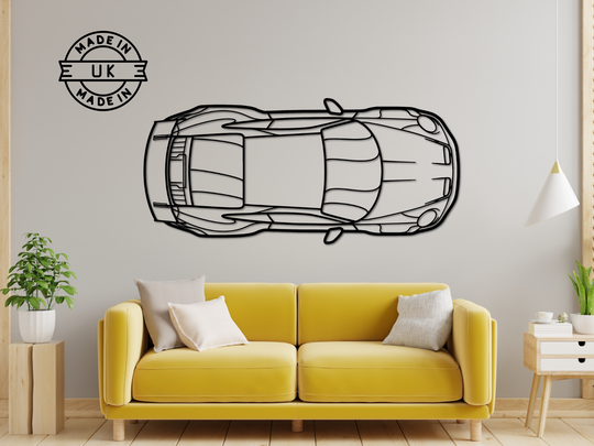 911 GT3 RS (992) Top Angle, Detailed Silhouette Metal Wall Art