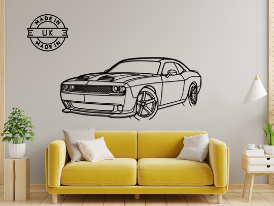 Challanger SRT 2023 front Angle, Silhouette Metal Wall Art