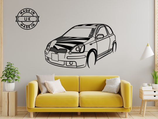 Modified Yaris, Detailed angle Silhouette Metal Wall Art