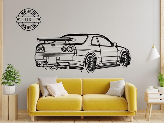 Skyline GTR-34 rear Angle, Silhouette Metal Wall Art