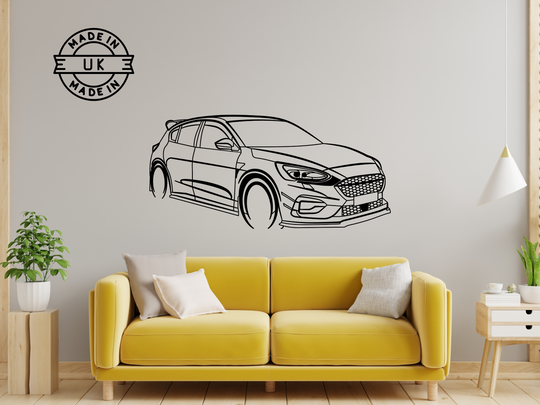 Focus ST MK4 Modified Front Angle, Detailed angle Silhouette Metal Wall Art