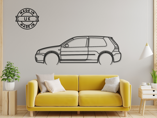 Golf MK4 R32, Detailed Silhouette Metal Wall Art