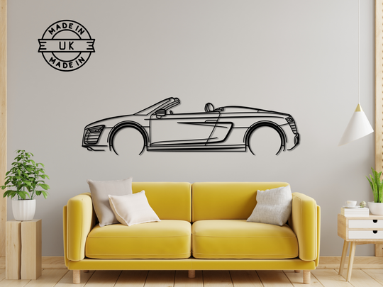 R8 Spyder, Detailed Silhouette Metal Wall Art