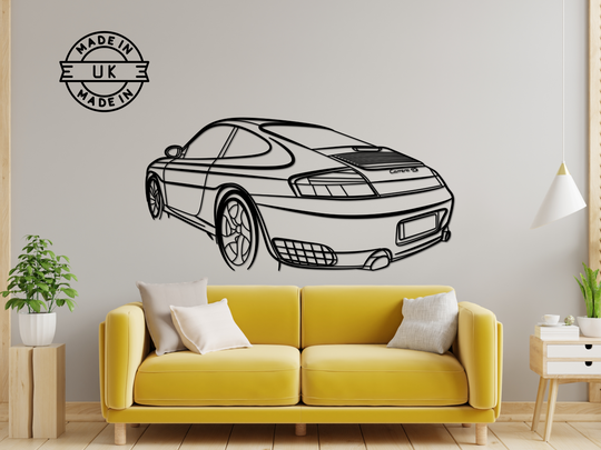 996 Carrera 4S rear Angle, Silhouette Metal Wall Art