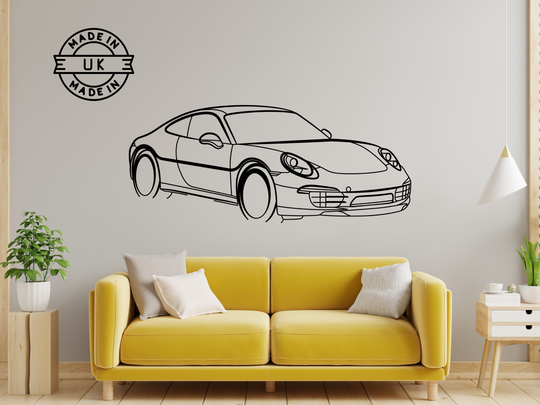 911 (991) Front Angle, Detailed Silhouette Metal Wall Art