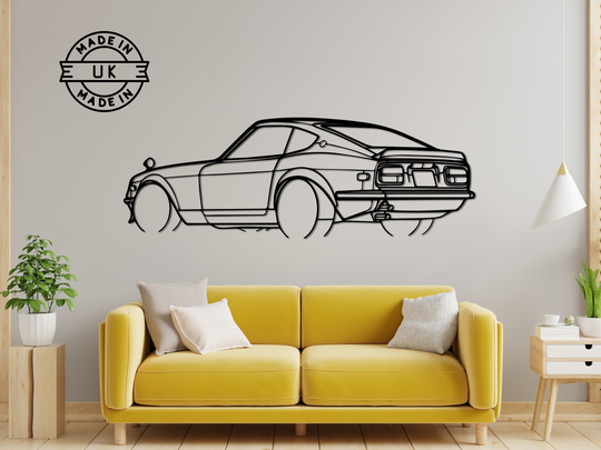 240Z rear Angle, Detailed Silhouette Metal Wall Art