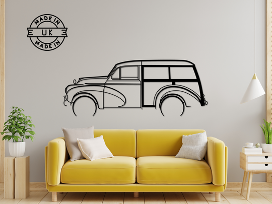 Morris Minor Traveler, Detailed Silhouette Metal Wall Art