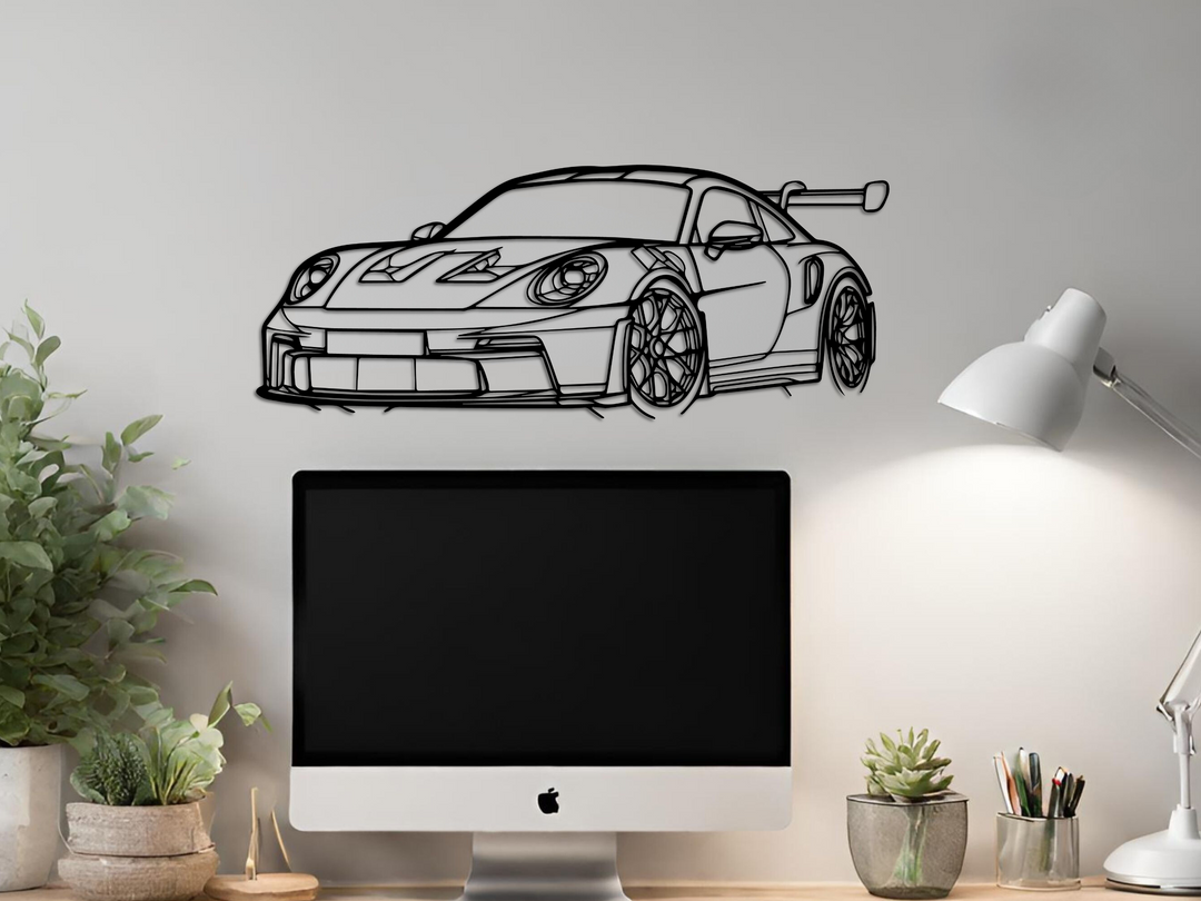 911 GT3 RS (992) Front Angle, Silhouette Metal Wall Art