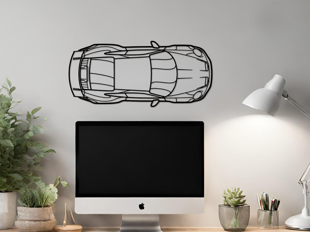 911 GT3 RS (992) Top Angle, Detailed Silhouette Metal Wall Art