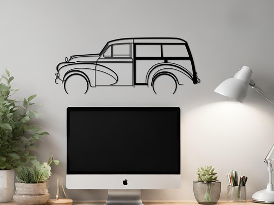 Morris Minor Traveler, Detailed Silhouette Metal Wall Art