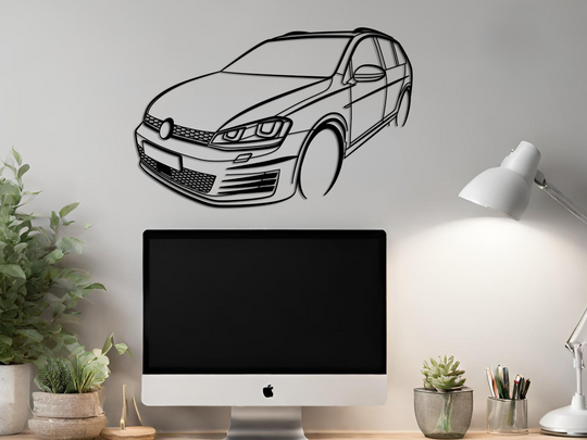 Golf GTD Estate Front Angle, Detailed Silhouette Metal Wall Art