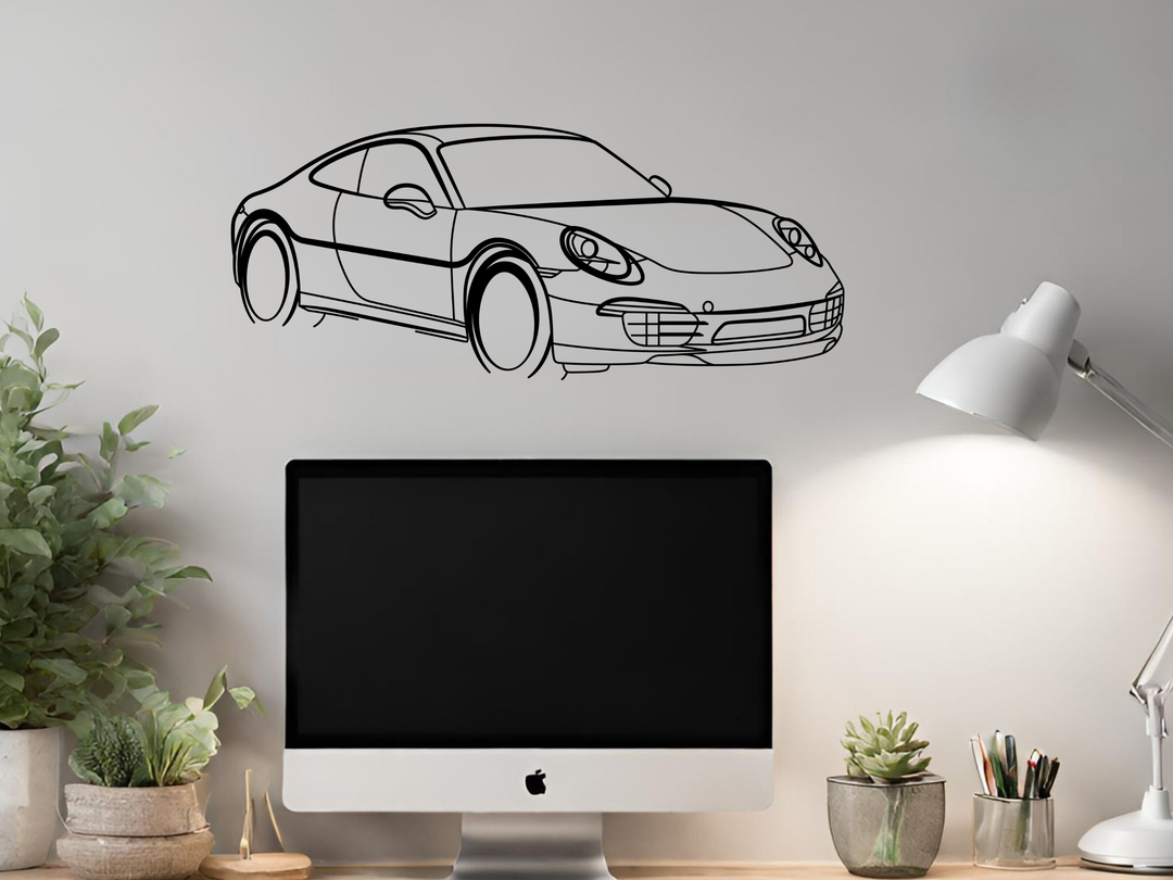 911 (991) Front Angle, Silhouette Metal Wall Art