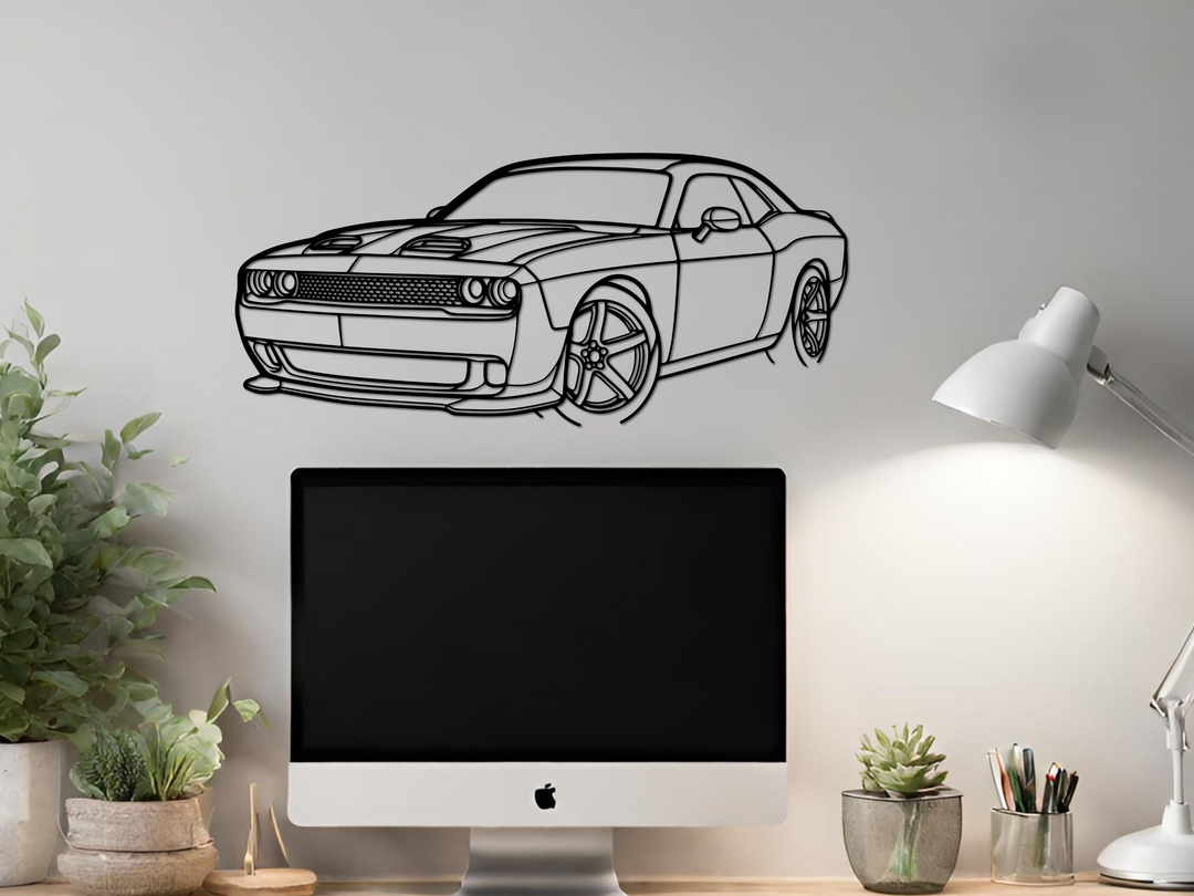 Challanger SRT 2023 front Angle, Silhouette Metal Wall Art