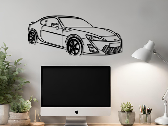 BRZ Front Angle, Detailed angle Silhouette Metal Wall Art