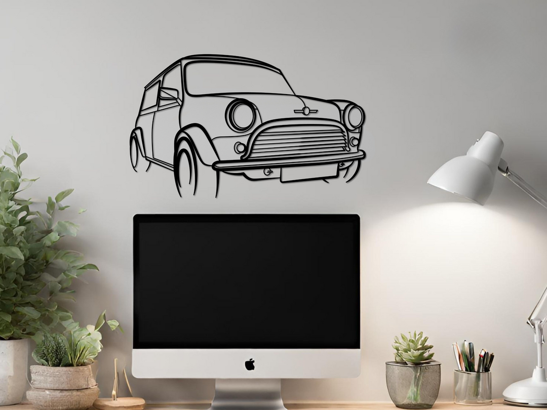 Classic Mini Van Front Angle, Silhouette Metal Wall Art