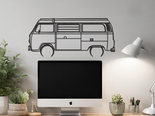 T2 Camper Van , Detailed Silhouette Metal Wall Art