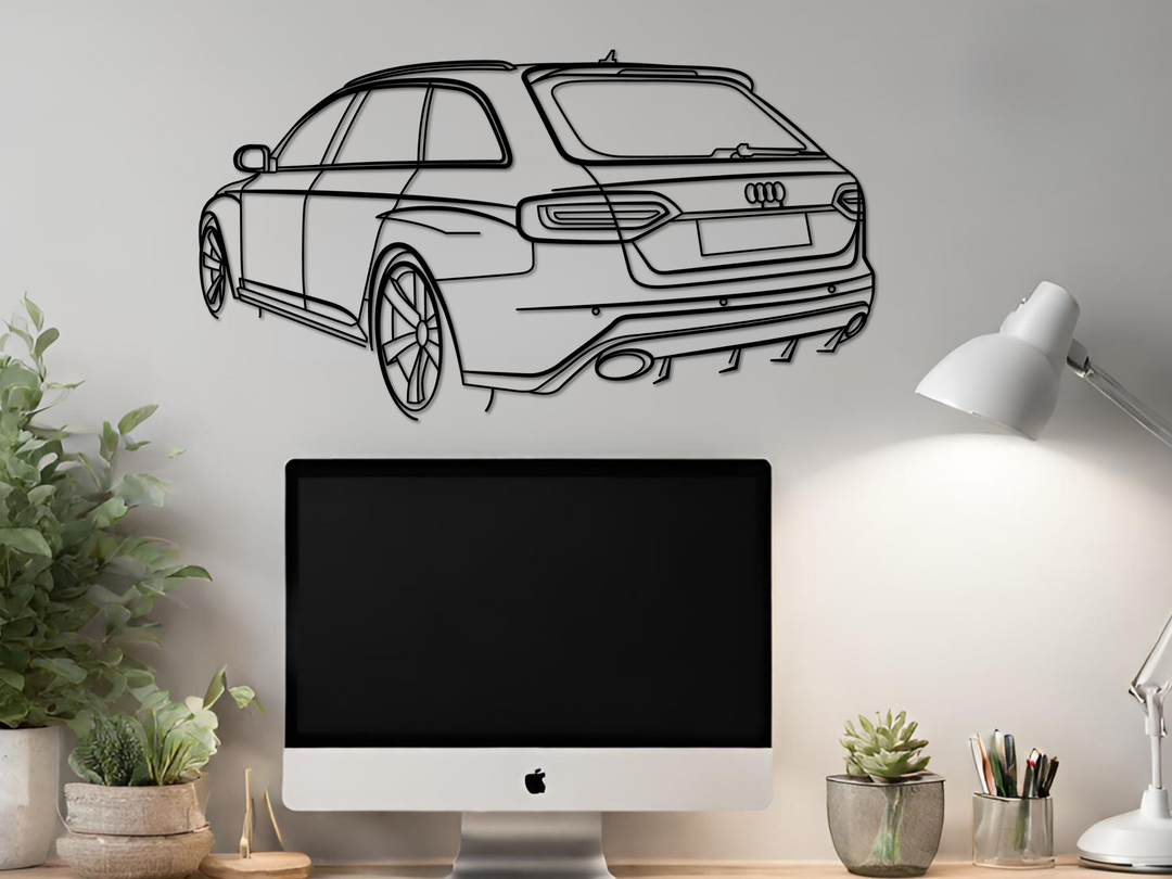 RS4 B8 Avant Rear Angle, Detailed Silhouette Metal Wall Art