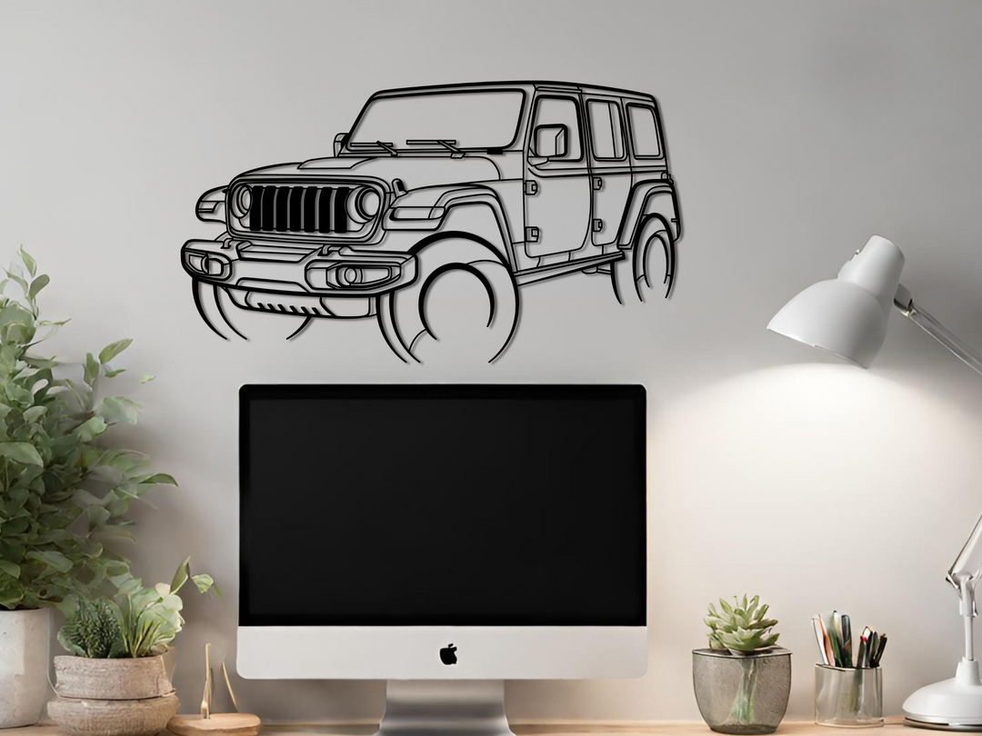 Wrangler 2020 Front Angle, Detailed angle Silhouette Metal Wall Art