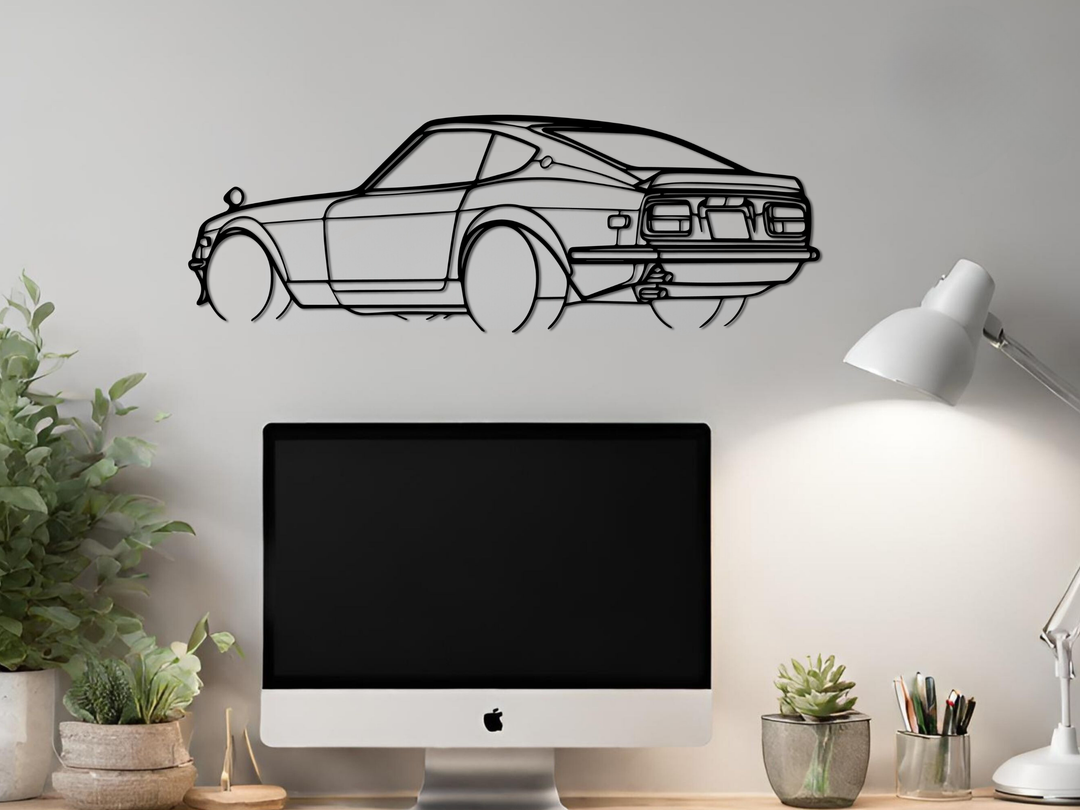 240Z rear Angle, Detailed Silhouette Metal Wall Art