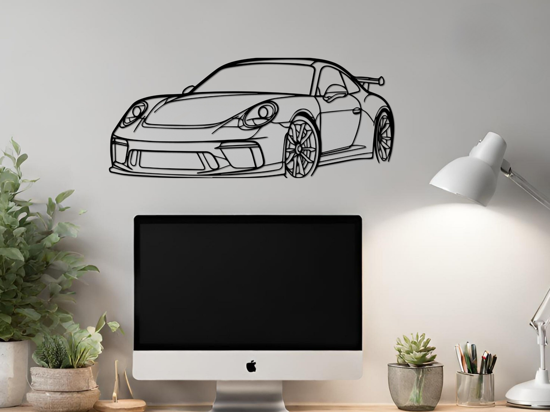 911 GT3 RS (991) Front Angle, Detailed Silhouette Metal Wall Art