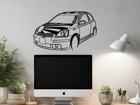 Modified Yaris, Detailed angle Silhouette Metal Wall Art