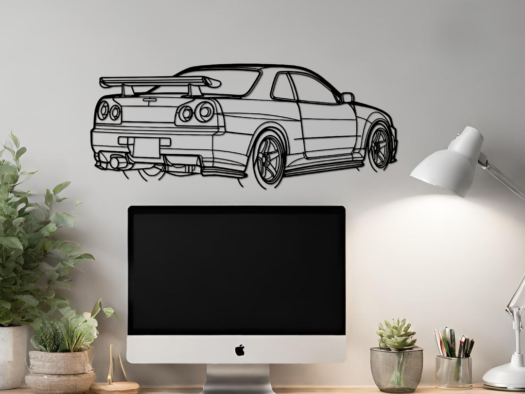 Skyline GTR-34 rear Angle, Silhouette Metal Wall Art