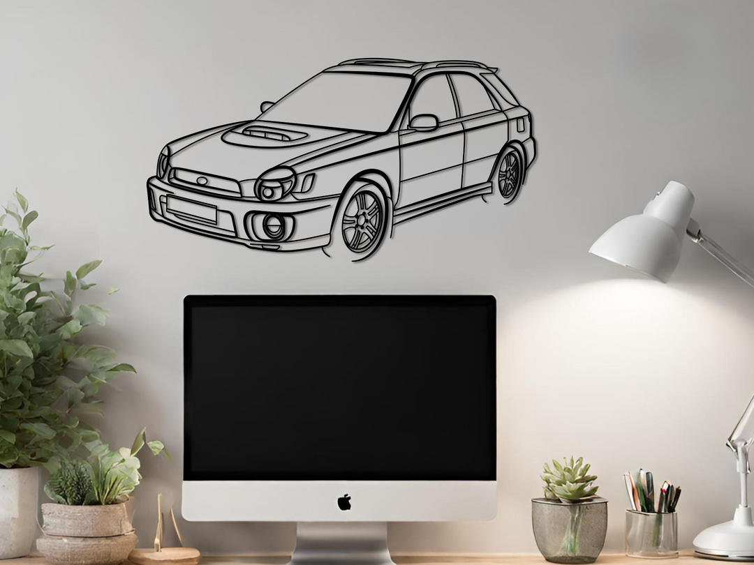 Impreza Estate WRX STI ( Bug-eye) Front Angle, Detailed Silhouette Metal Wall Art