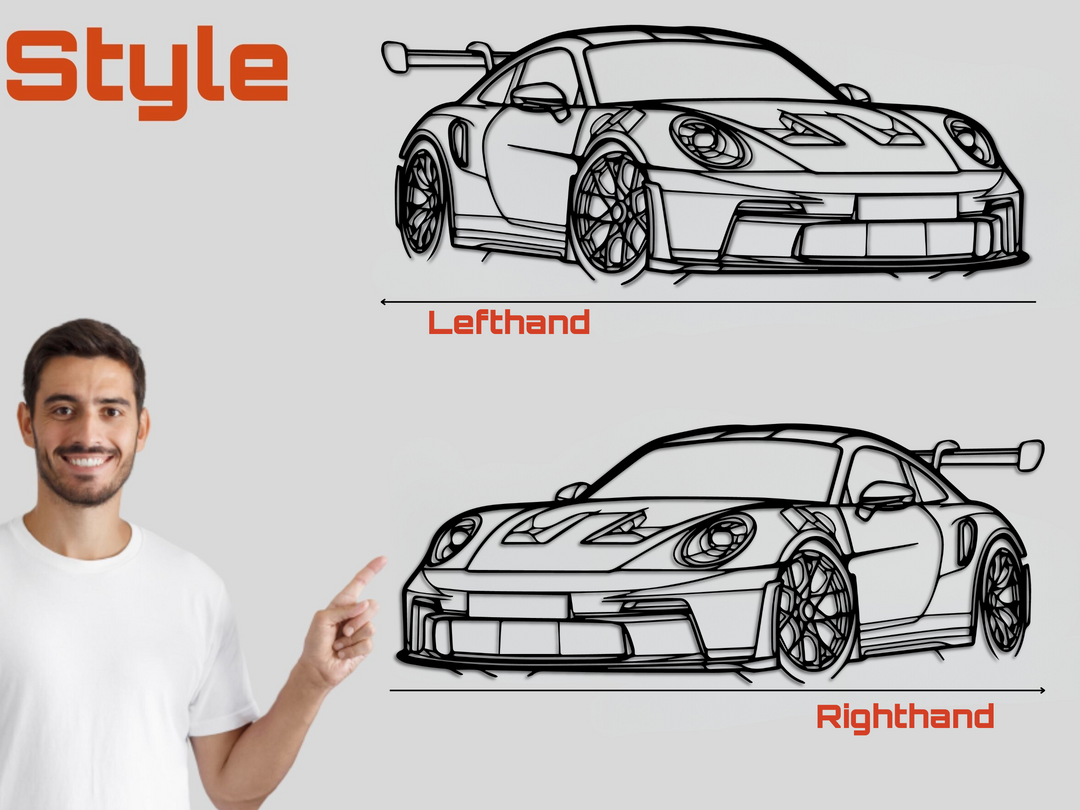 911 GT3 RS (992) Front Angle, Silhouette Metal Wall Art