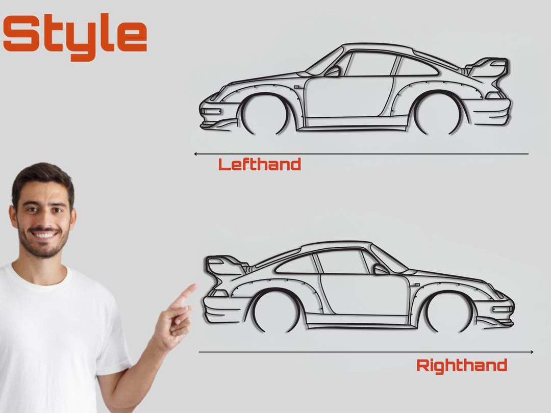 911 GT2 (993), Detailed Silhouette Metal Wall Art