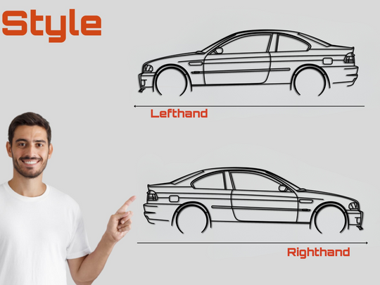 E46 M3, Detailed Silhouette Metal Wall Art