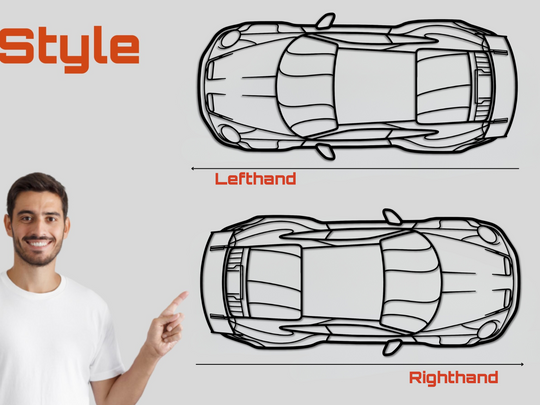 911 GT3 RS (992) Top Angle, Detailed Silhouette Metal Wall Art