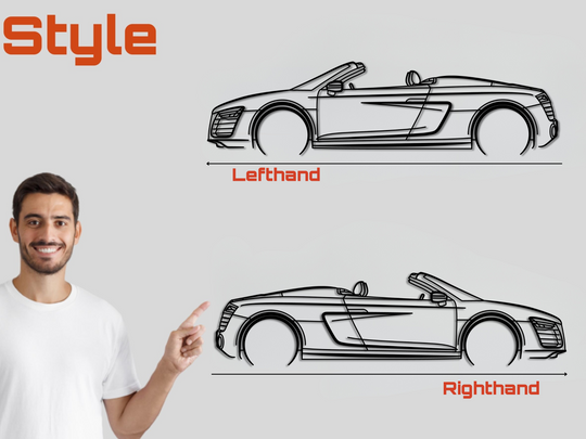 R8 Spyder, Detailed Silhouette Metal Wall Art