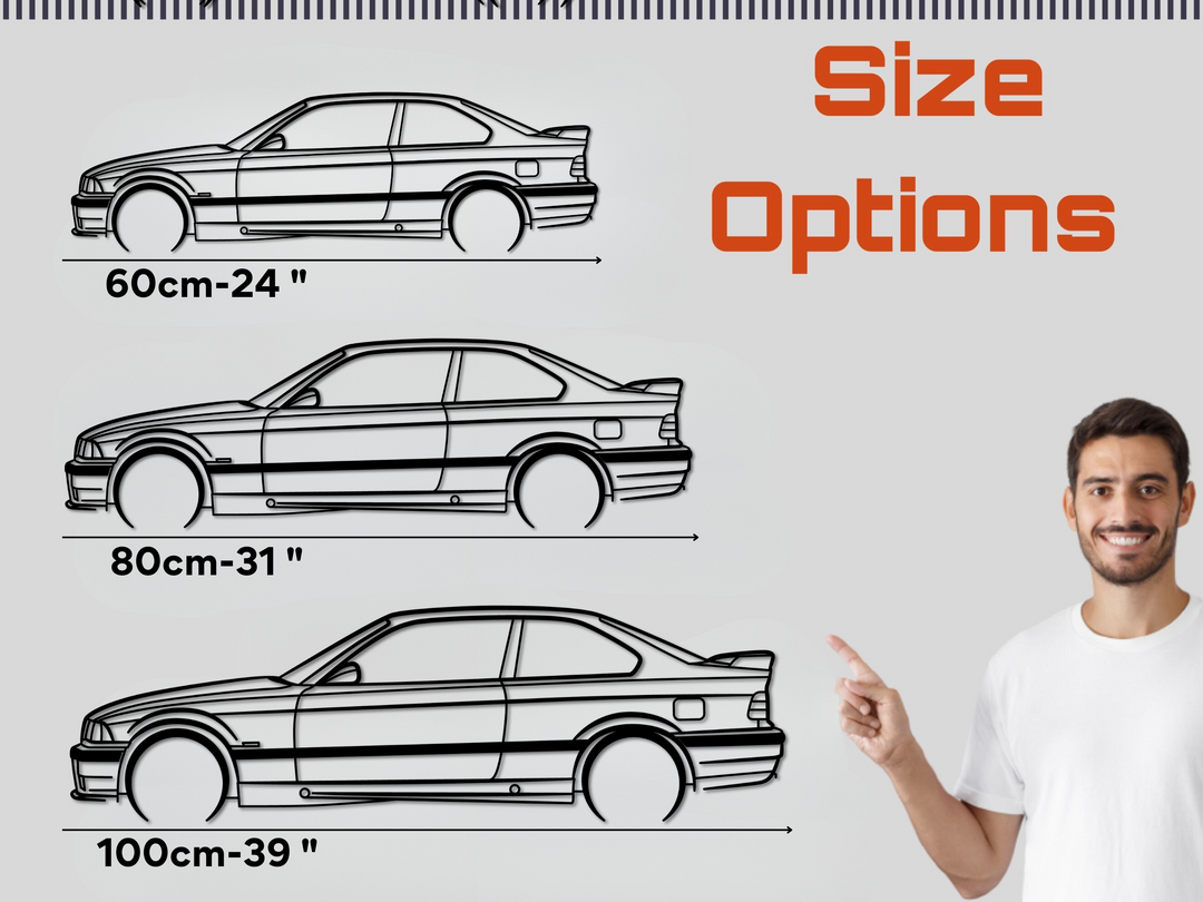 E36 M3, Detailed Silhouette Metal Wall Art