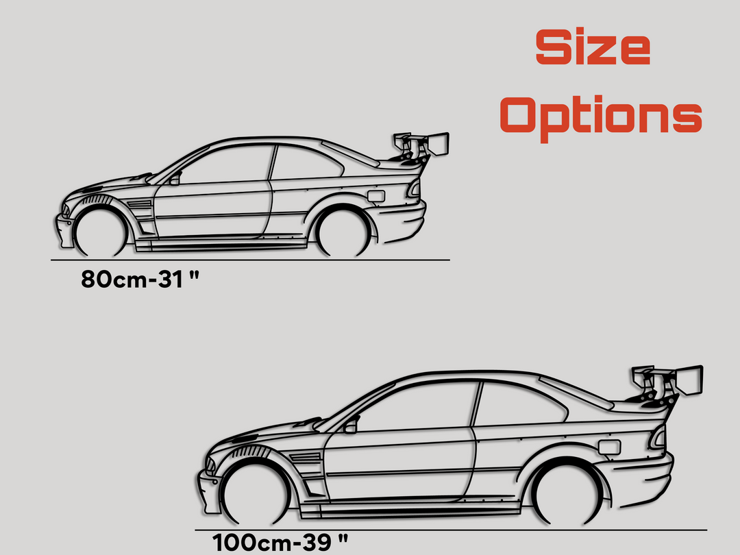 Modified E46 , Detailed Silhouette Metal Wall Art