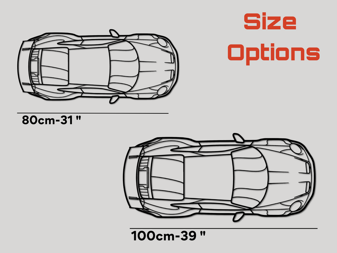 911 GT3 RS (992) Top Angle, Detailed Silhouette Metal Wall Art