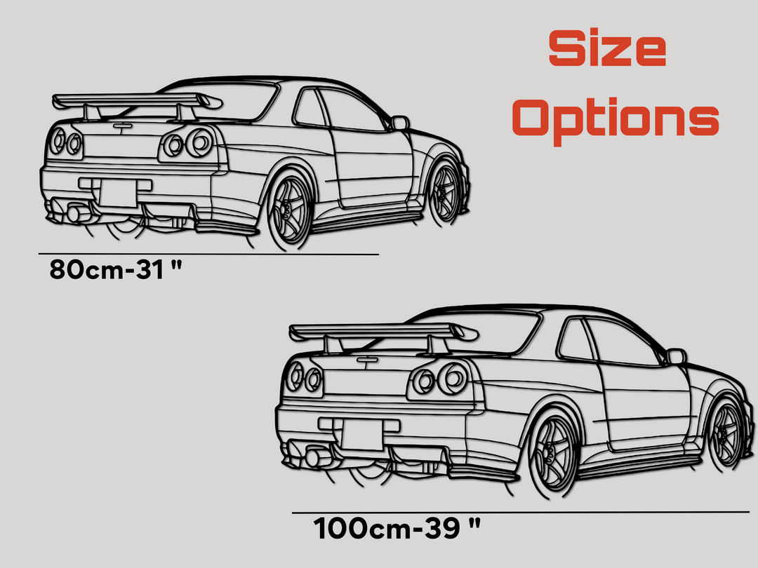 Skyline GTR-34 rear Angle, Silhouette Metal Wall Art