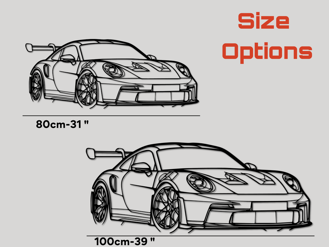 911 GT3 RS (992) Front Angle, Silhouette Metal Wall Art