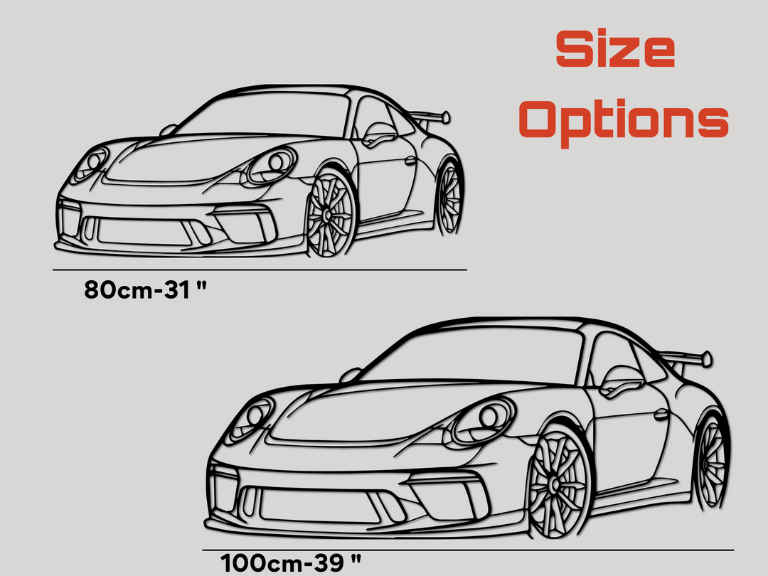 911 GT3 RS (991) Front Angle, Detailed Silhouette Metal Wall Art